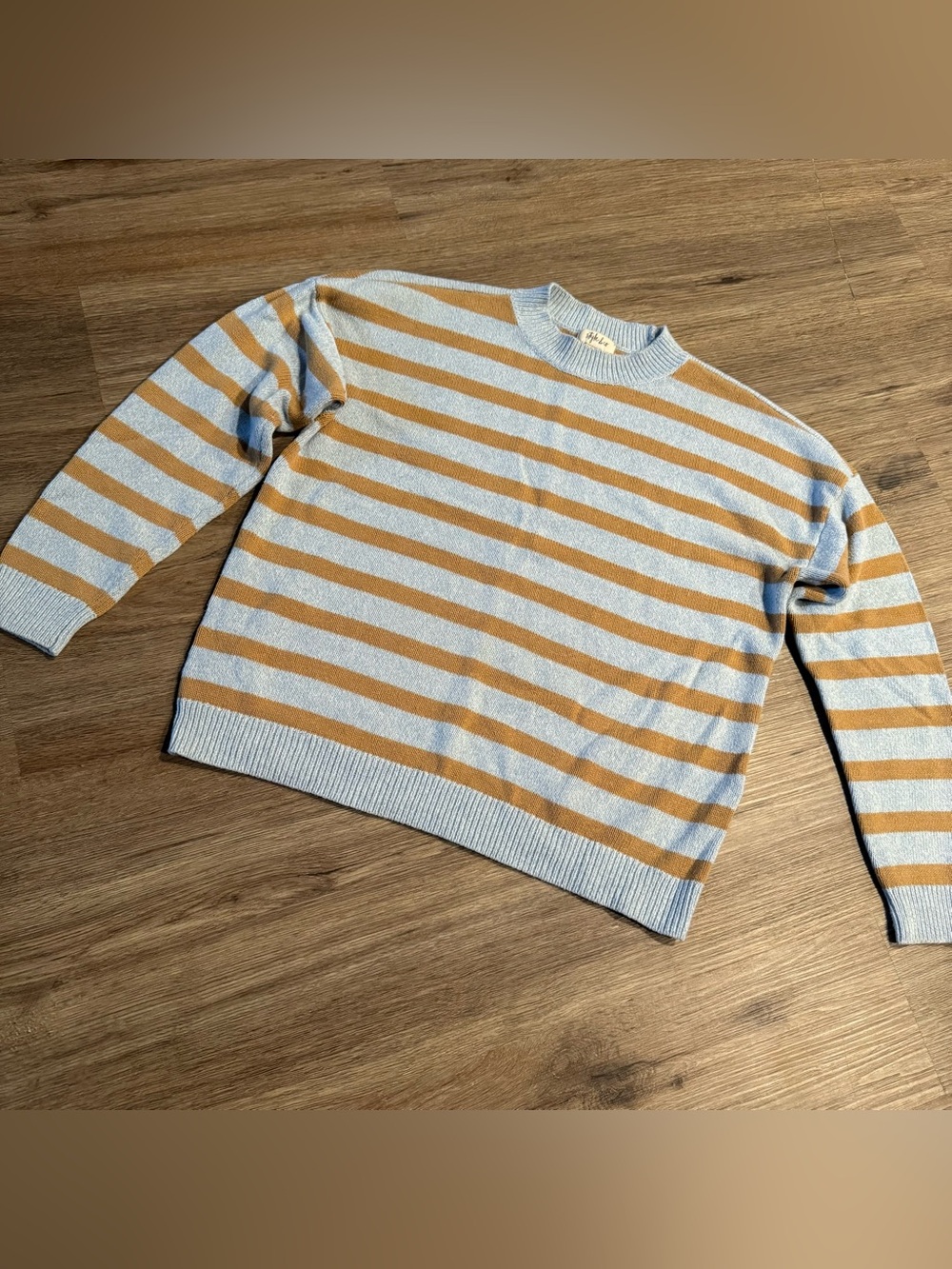 Style & Co. Women's Striped Crewneck Sweater in Light Blue and Mustard